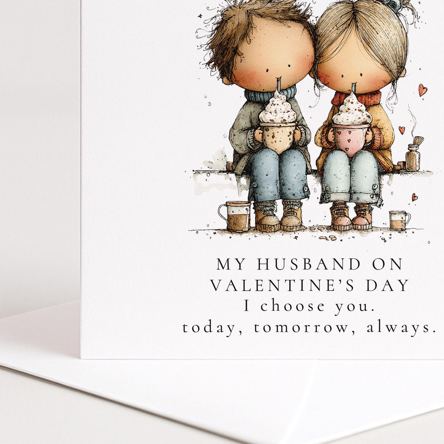 Valentines Husband Card – Personalised Romantic Keepsake With Hot Chocolate Illustration