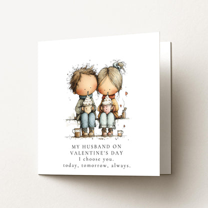 Valentines Husband Card – Personalised Romantic Keepsake With Hot Chocolate Illustration