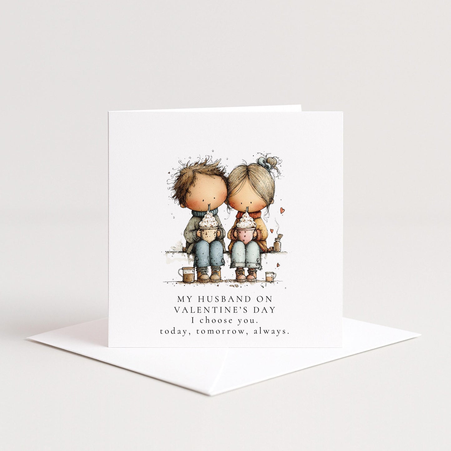 Valentines Husband Card – Personalised Romantic Keepsake With Hot Chocolate Illustration