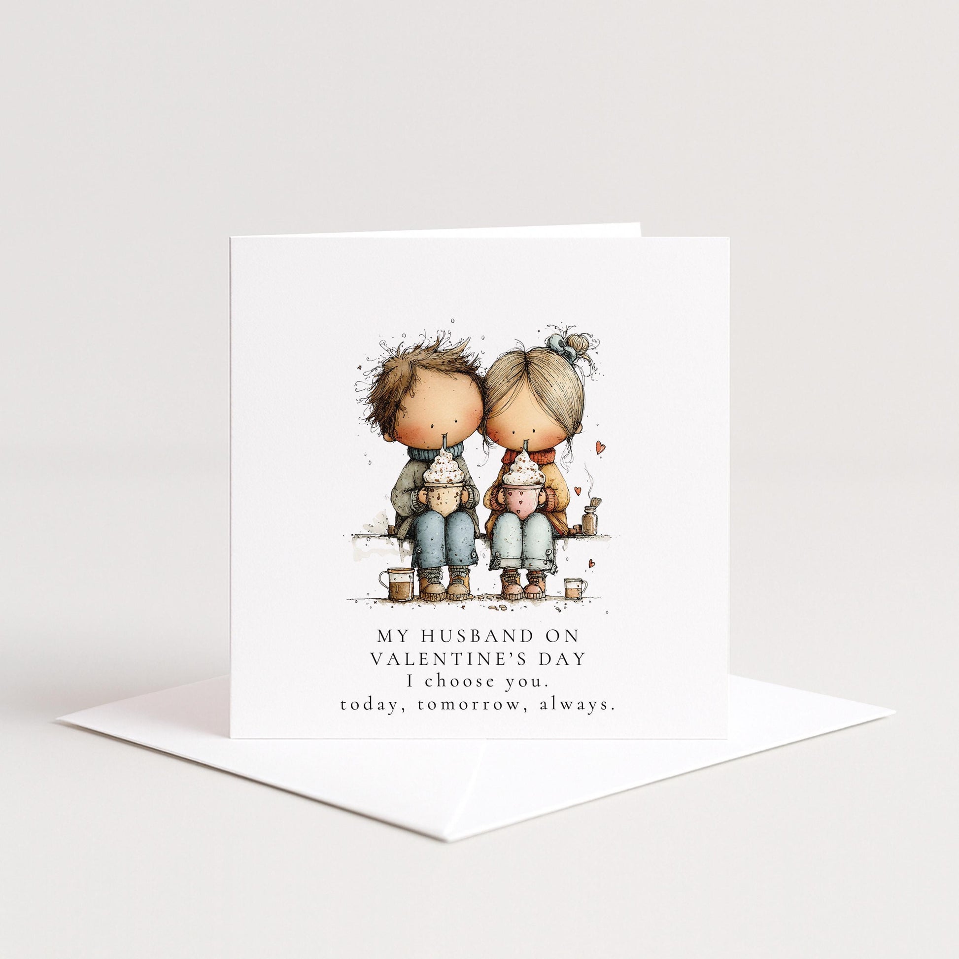 Valentines Husband Card – Personalised Romantic Keepsake With Hot Chocolate Illustration