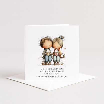 Valentines Husband Card – Personalised Romantic Keepsake With Hot Chocolate Illustration