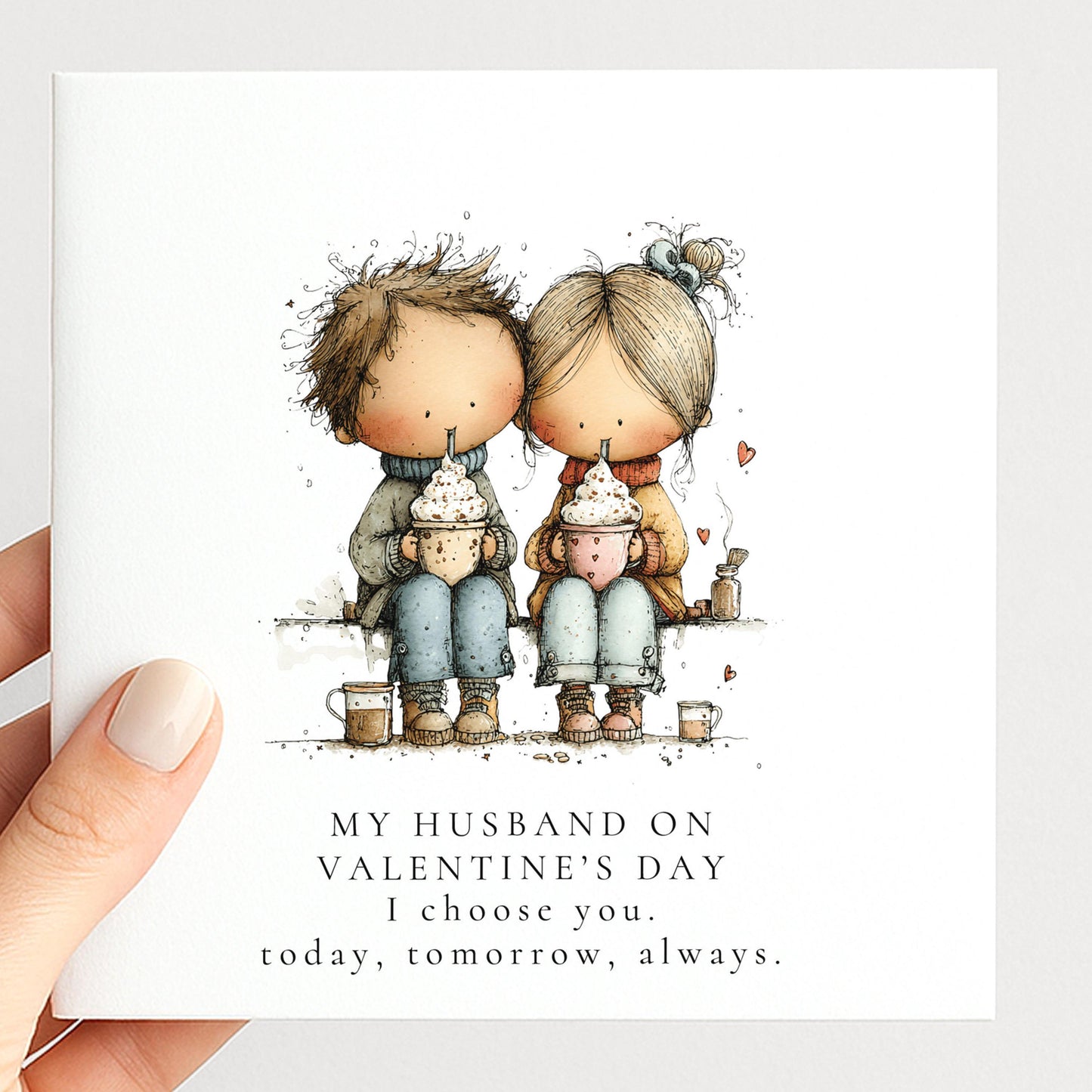 Valentines Husband Card – Personalised Romantic Keepsake With Hot Chocolate Illustration
