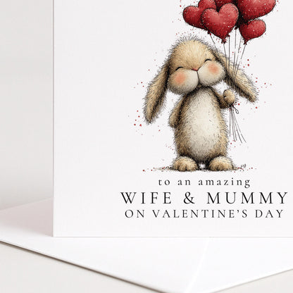Valentines Wife Card – Personalised Cute Bunny Heart Balloon Greeting Card