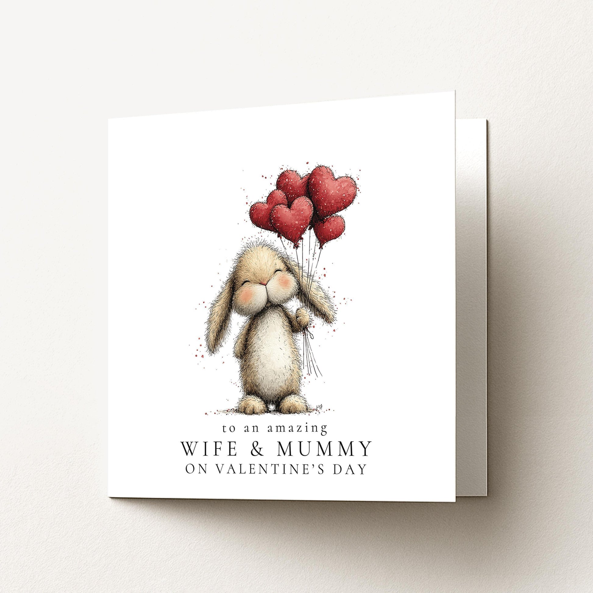 Valentines Wife Card – Personalised Cute Bunny Heart Balloon Greeting Card