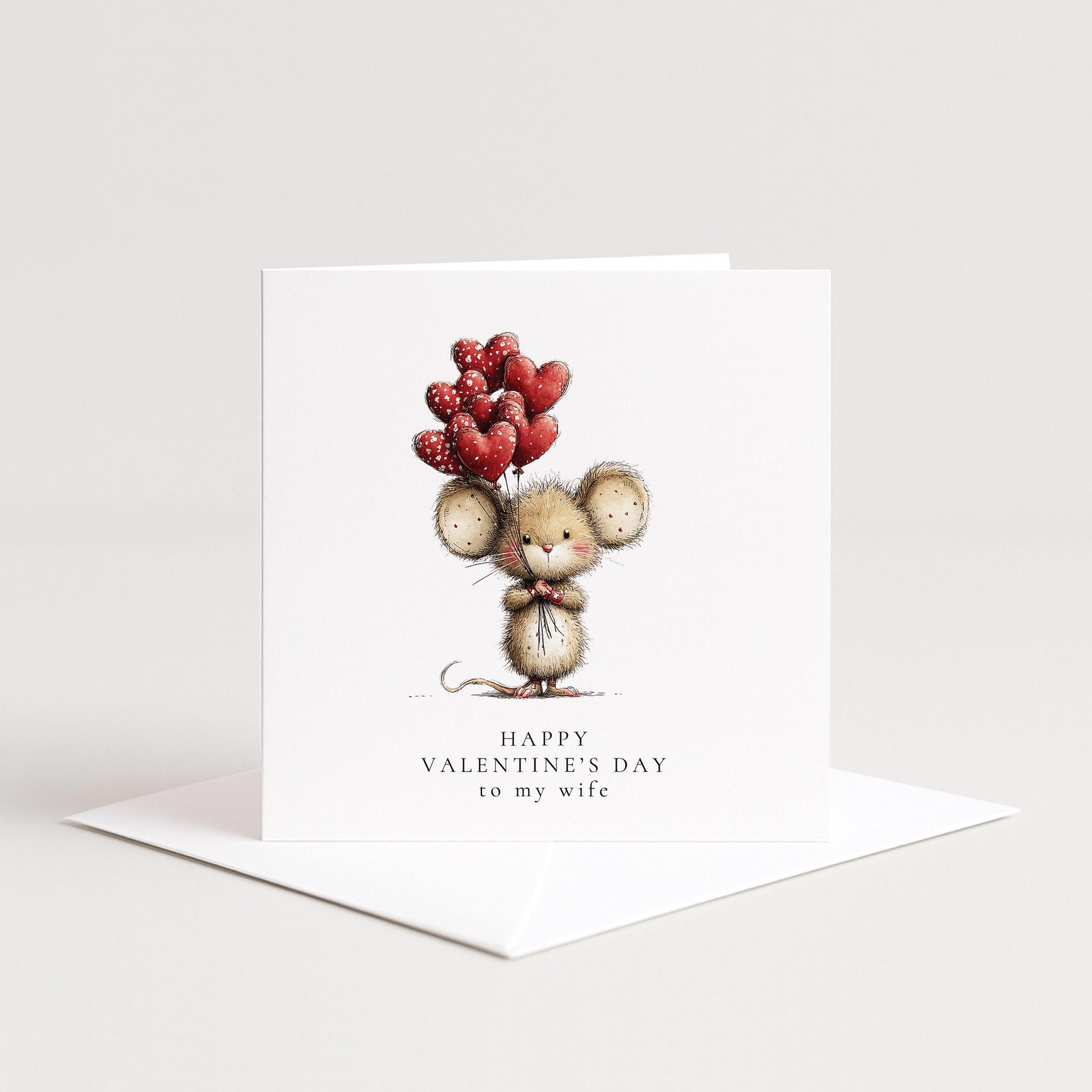 Valentines Wife Card – Personalised Cute Mouse Heart Balloon Greeting