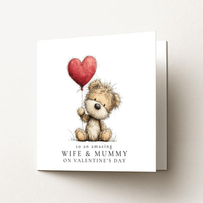 Valentines Wife Mummy Card – Personalised Heart Balloon Card For Wife And Mum