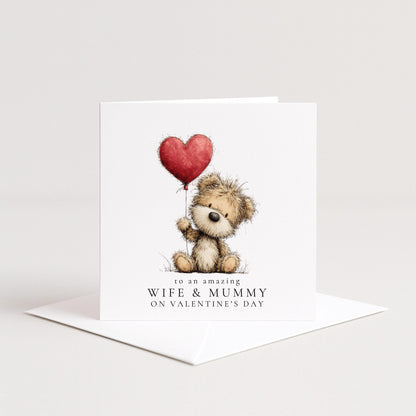Valentines Wife Mummy Card – Personalised Heart Balloon Card For Wife And Mum