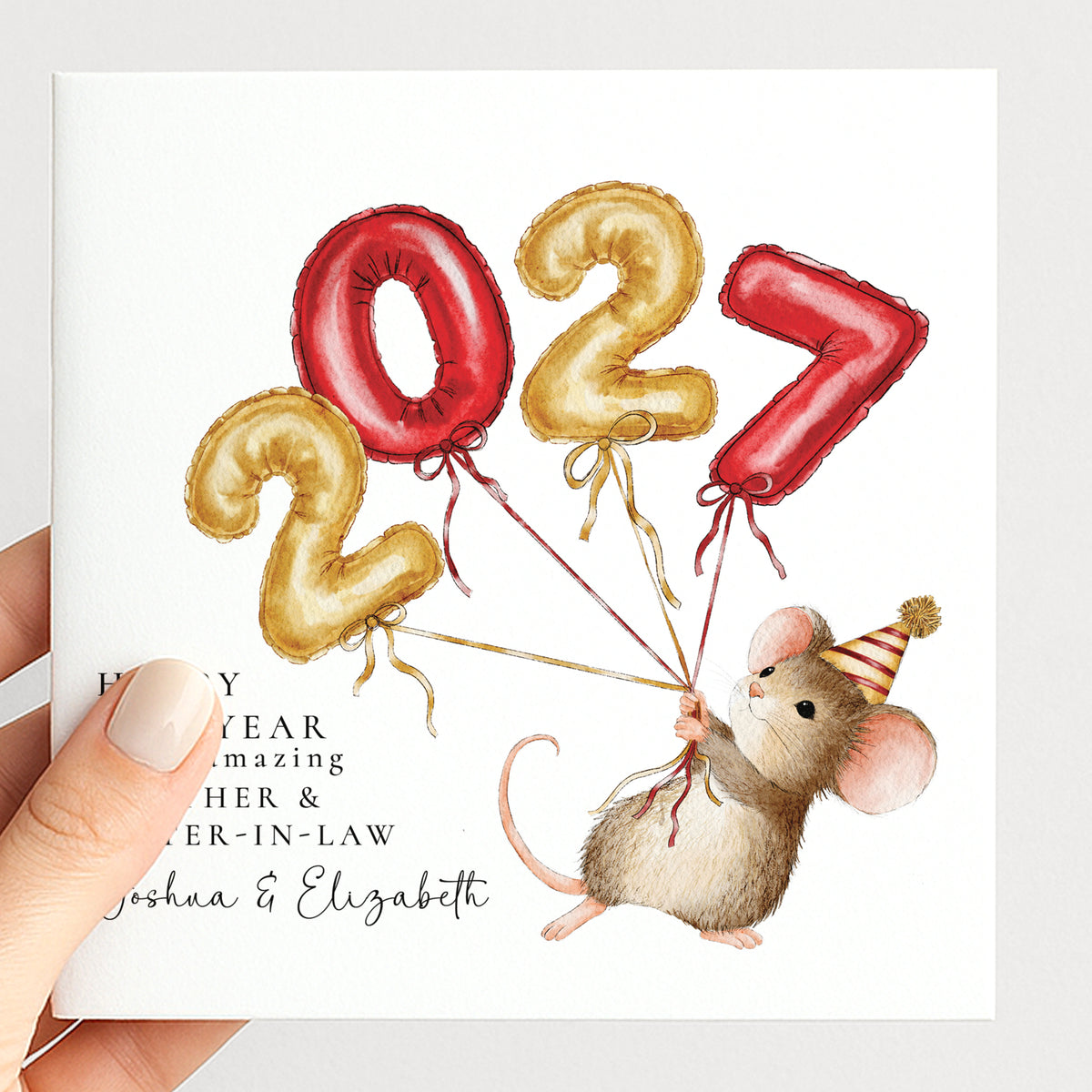 Personalised Happy New Year 2027 Hand Drawn Xmas Card