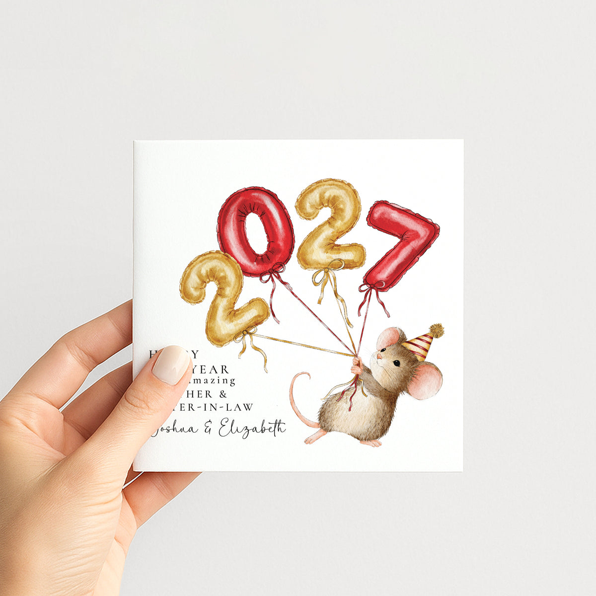 Personalised Happy New Year 2027 Hand Drawn Xmas Card