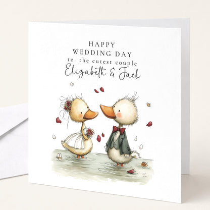 Wedding Card Couple - Personalised Bride Groom Card With Duck Illustration