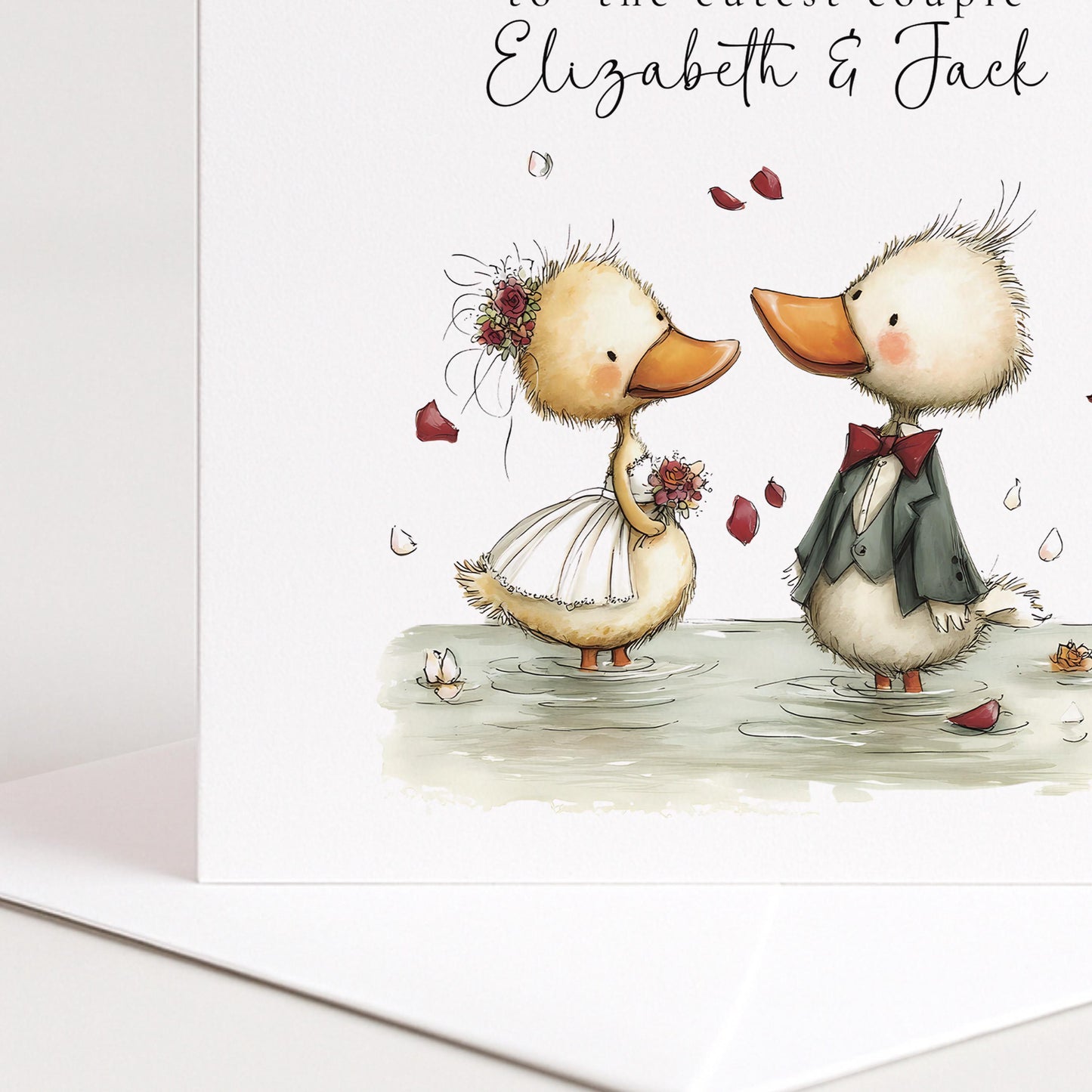 Wedding Card Couple - Personalised Bride Groom Card With Duck Illustration