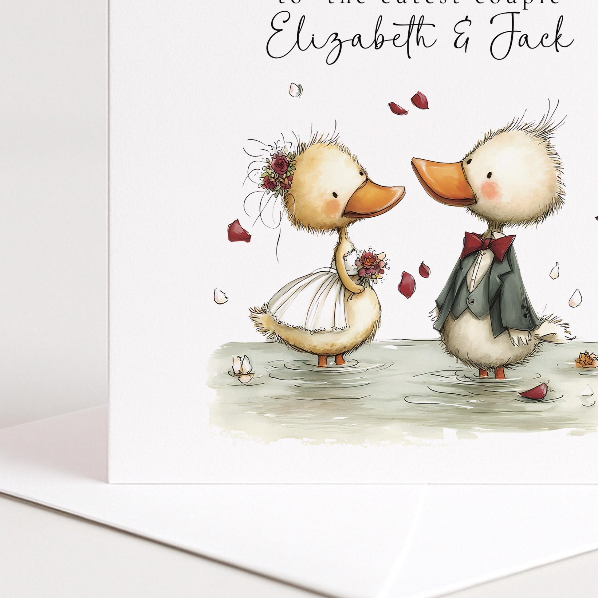 Wedding Card Couple - Personalised Bride Groom Card With Duck Illustration
