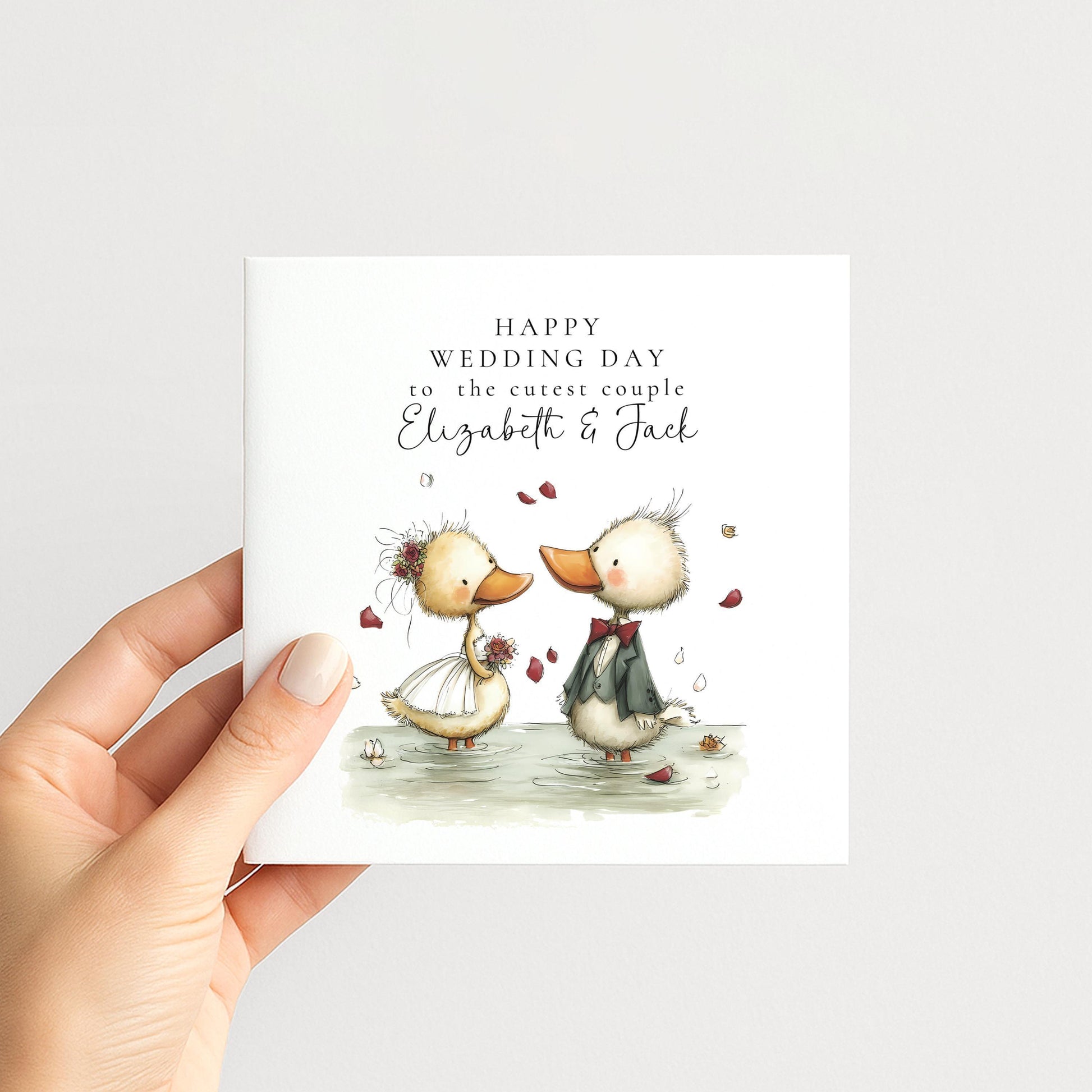 Wedding Card Couple - Personalised Bride Groom Card With Duck Illustration