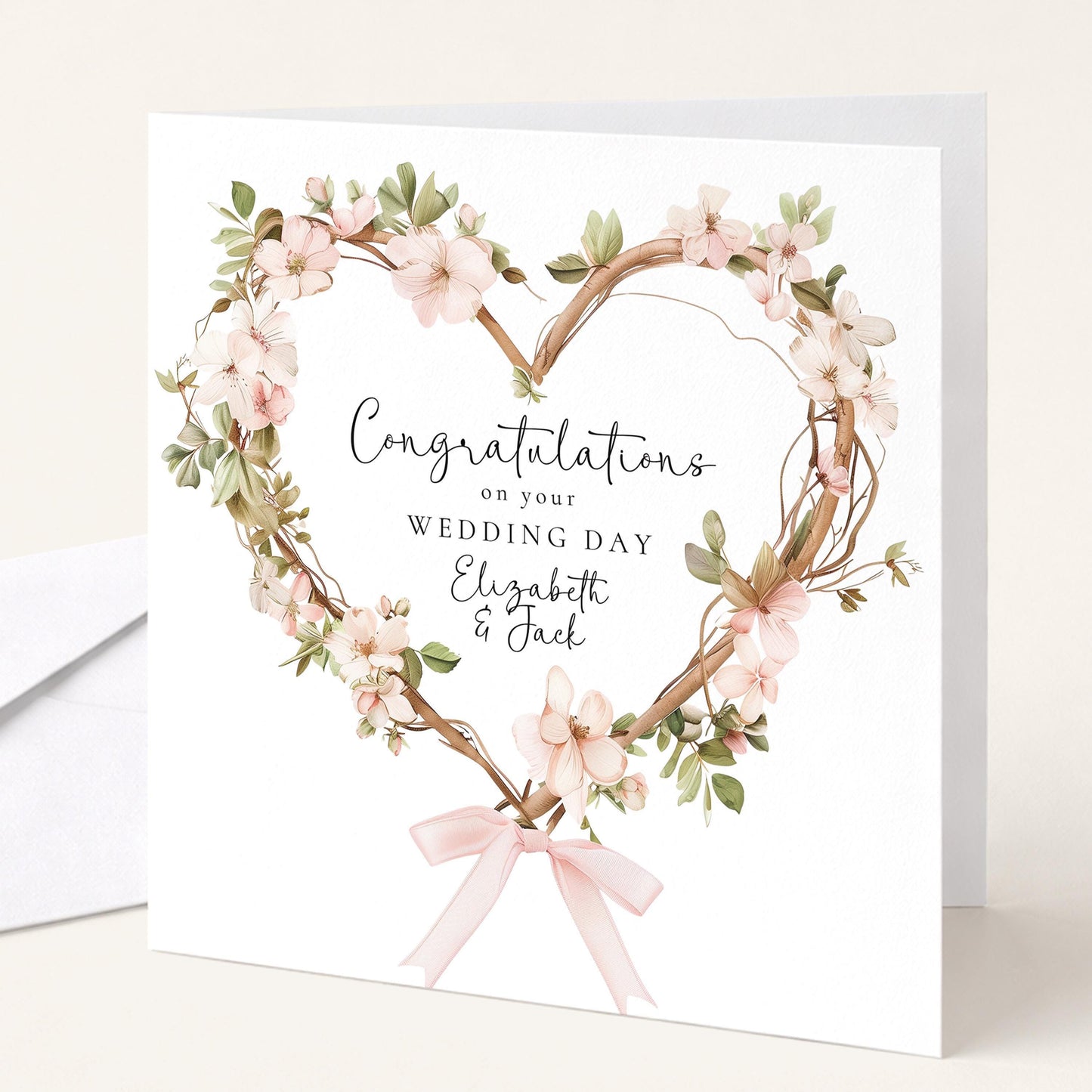 Wedding Card Couple – Personalised Custom Wedding Card with Floral Heart Wreath Design