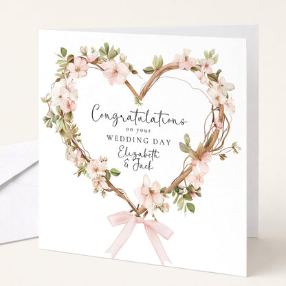 Wedding Card Couple – Personalised Custom Wedding Card with Floral Heart Wreath Design