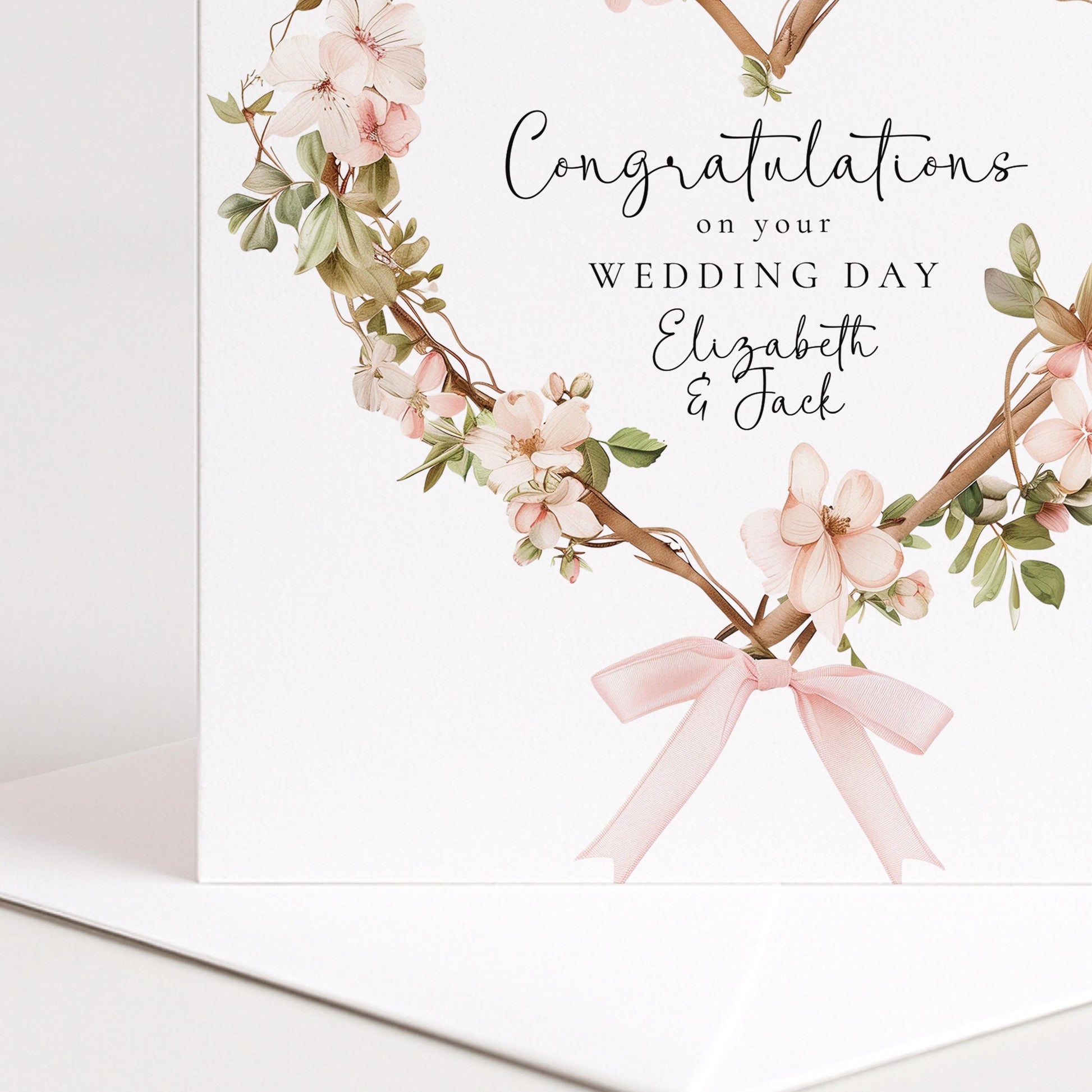 Wedding Card Couple – Personalised Custom Wedding Card with Floral Heart Wreath Design