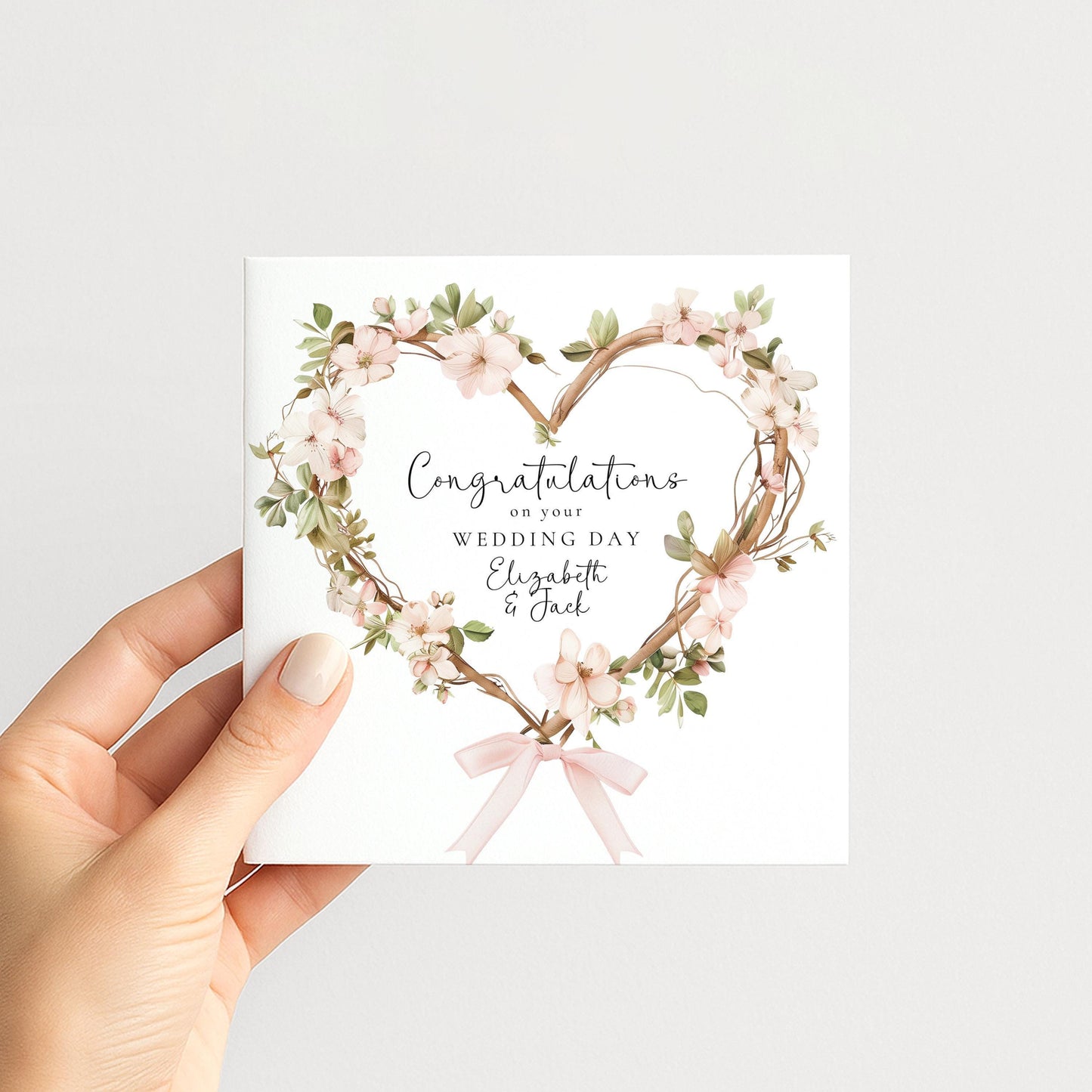 Wedding Card Couple – Personalised Custom Wedding Card with Floral Heart Wreath Design