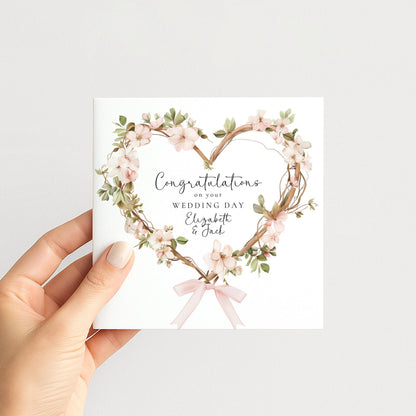 Wedding Card Couple – Personalised Custom Wedding Card with Floral Heart Wreath Design