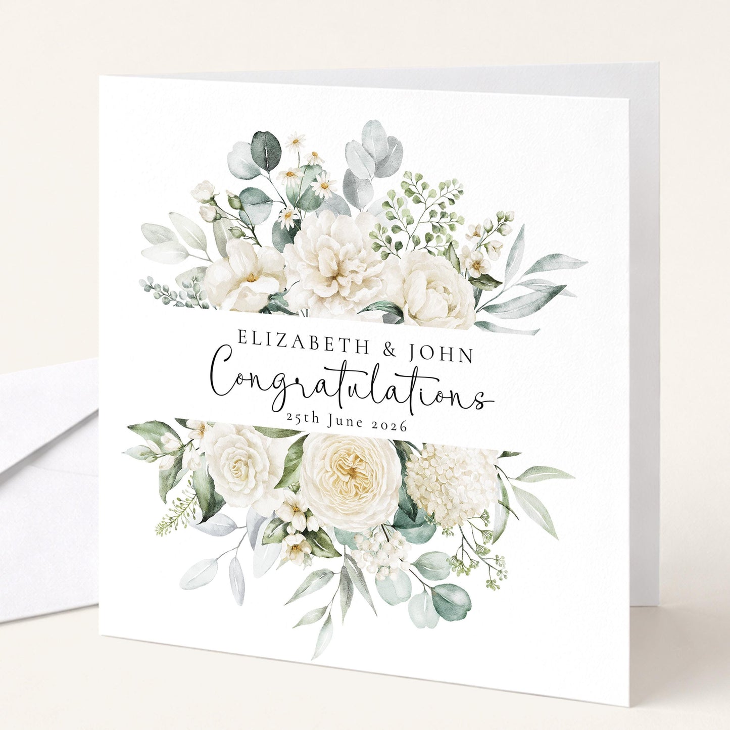 Wedding Card Couple – Personalised Wedding Card With Floral Heart Wreath Design