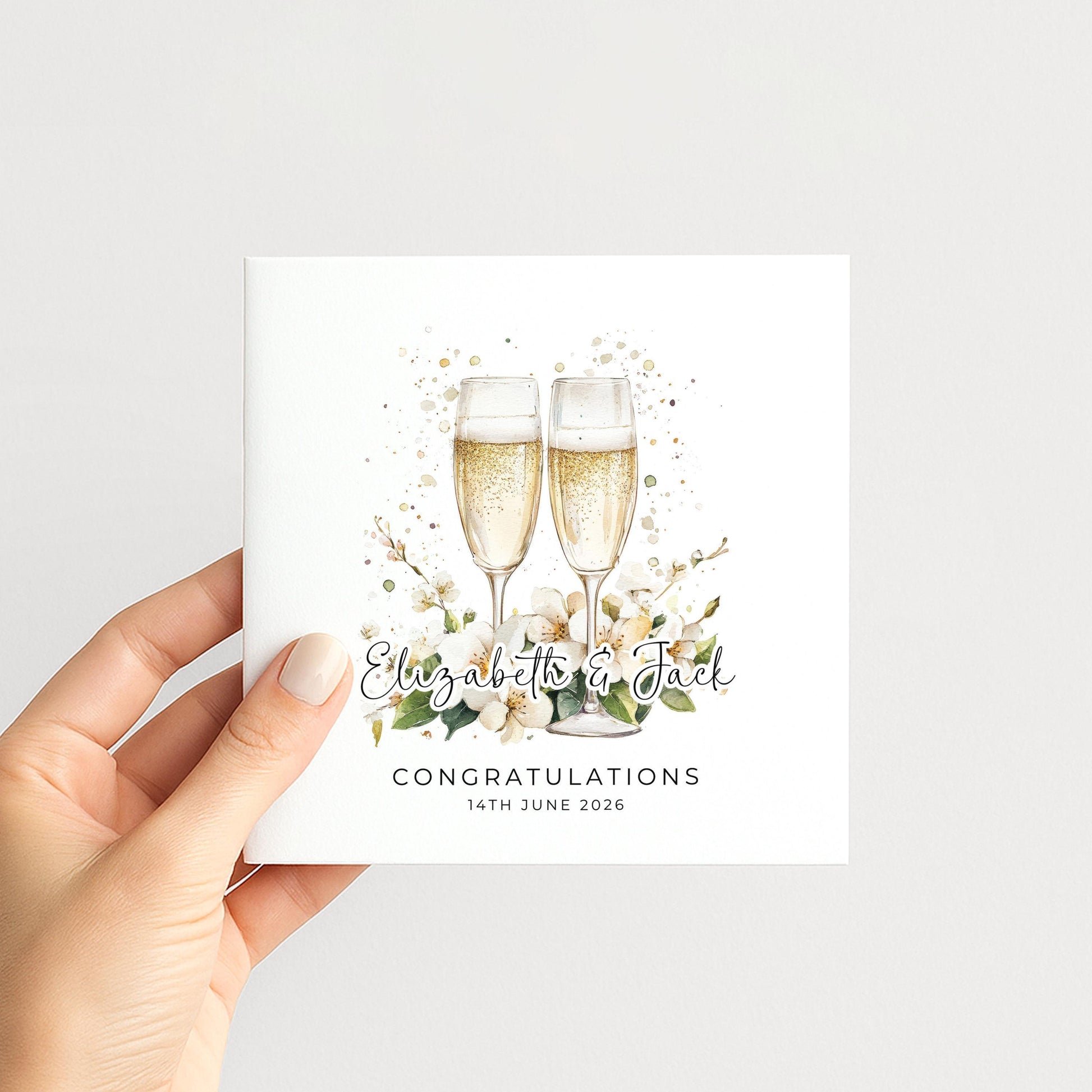Wedding Congratulations Card – Personalised Champagne Wedding Keepsake With Floral Design