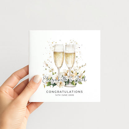 Wedding Congratulations Card – Personalised Champagne Wedding Keepsake With Floral Design