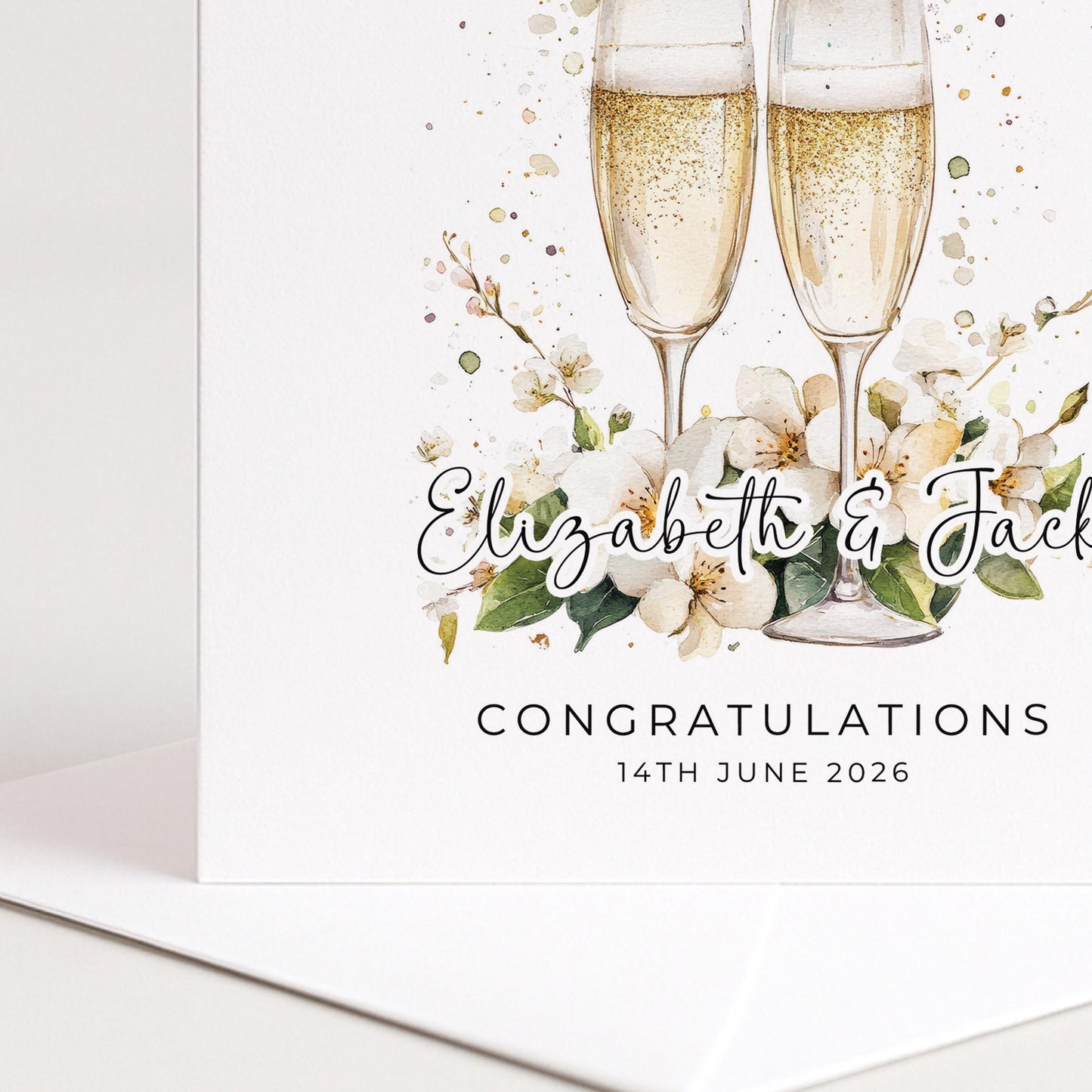 Wedding Congratulations Card – Personalised Champagne Wedding Keepsake With Floral Design