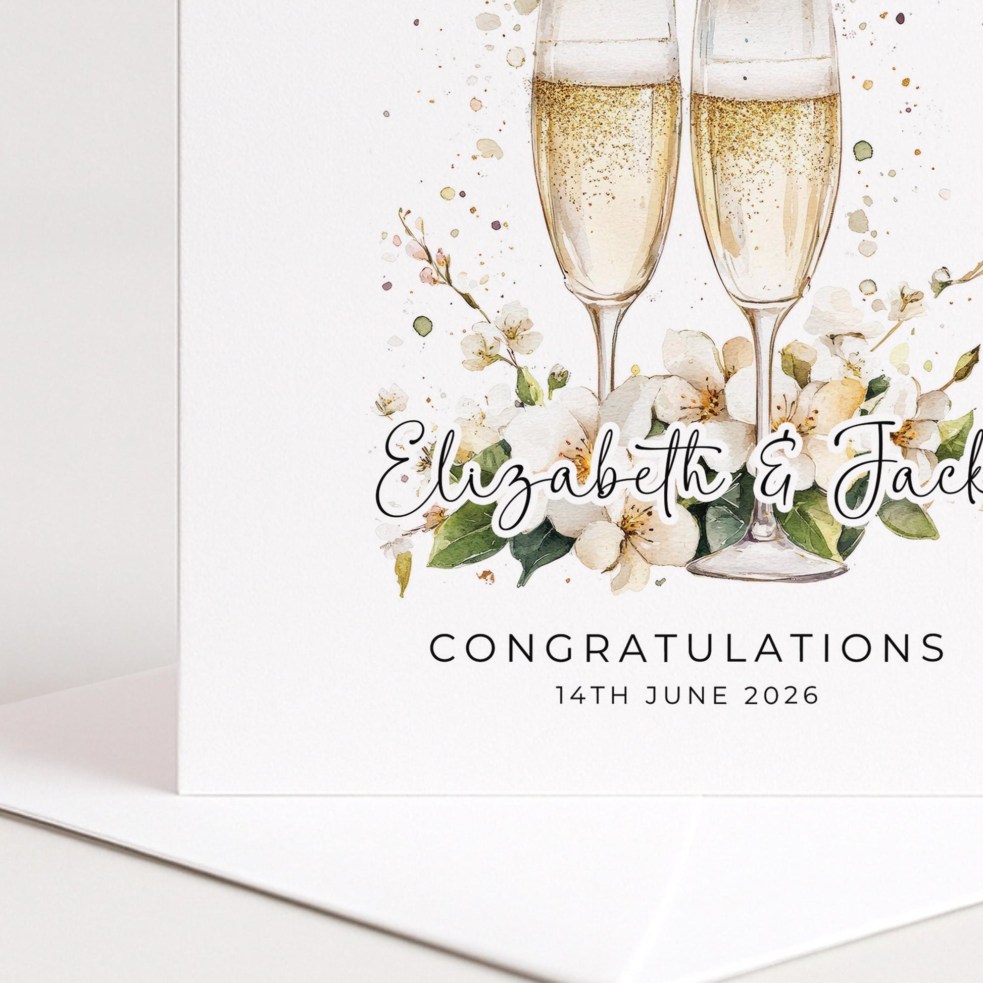 Wedding Congratulations Card – Personalised Champagne Wedding Keepsake With Floral Design