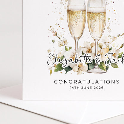 Wedding Congratulations Card – Personalised Champagne Wedding Keepsake With Floral Design