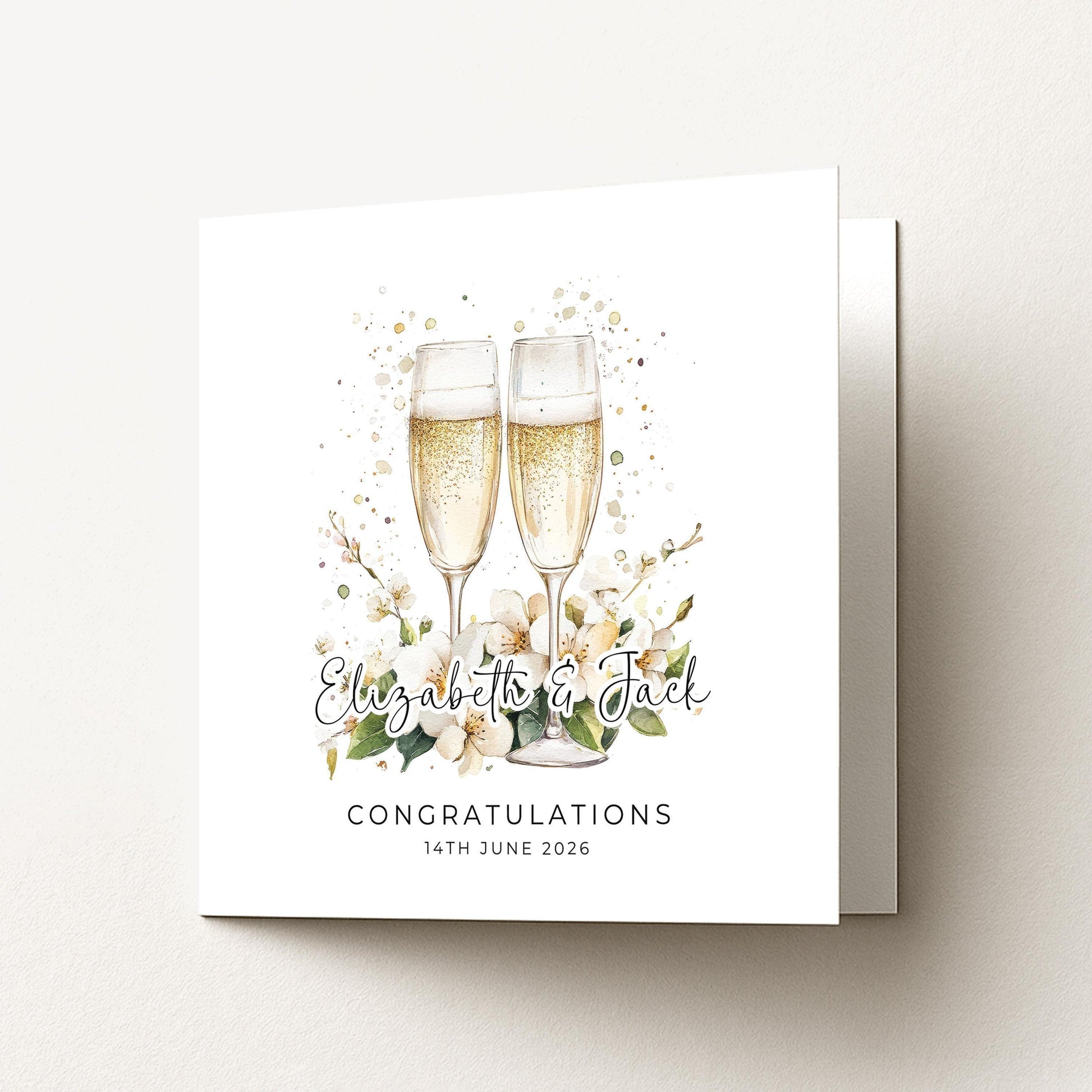 Wedding Congratulations Card – Personalised Champagne Wedding Keepsake With Floral Design
