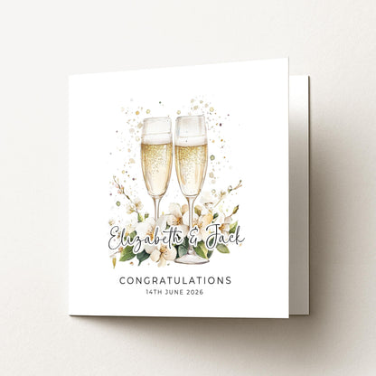 Wedding Congratulations Card – Personalised Champagne Wedding Keepsake With Floral Design
