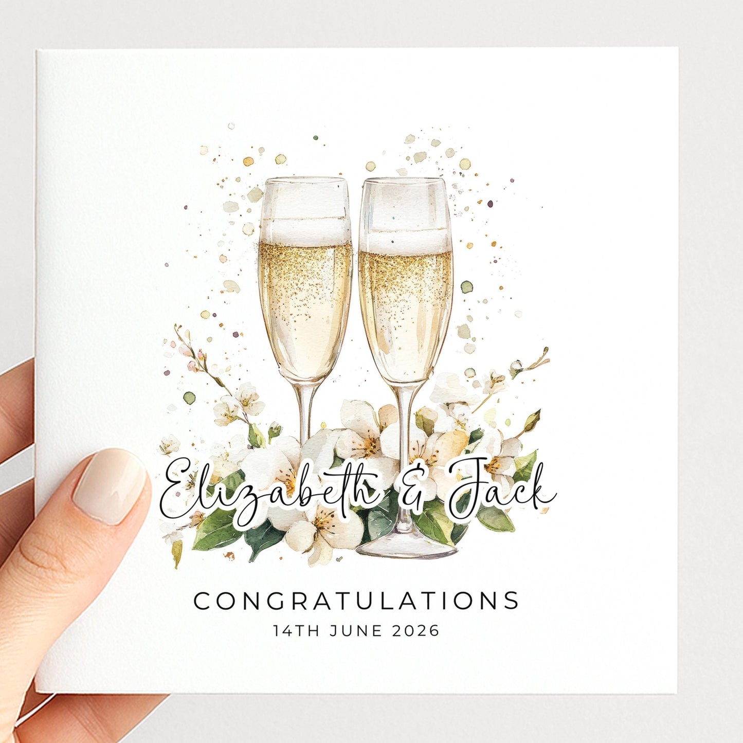 Wedding Congratulations Card – Personalised Champagne Wedding Keepsake With Floral Design