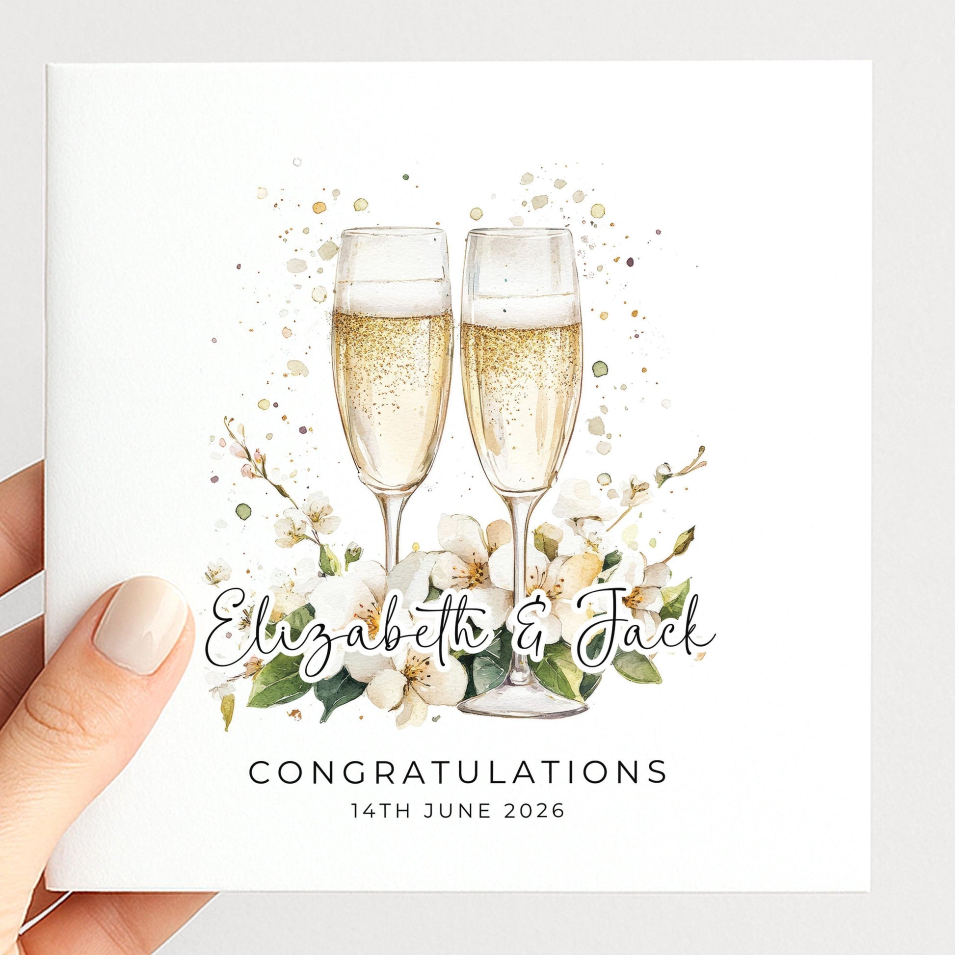 Wedding Congratulations Card – Personalised Champagne Wedding Keepsake With Floral Design