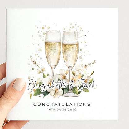 Wedding Congratulations Card – Personalised Champagne Wedding Keepsake With Floral Design