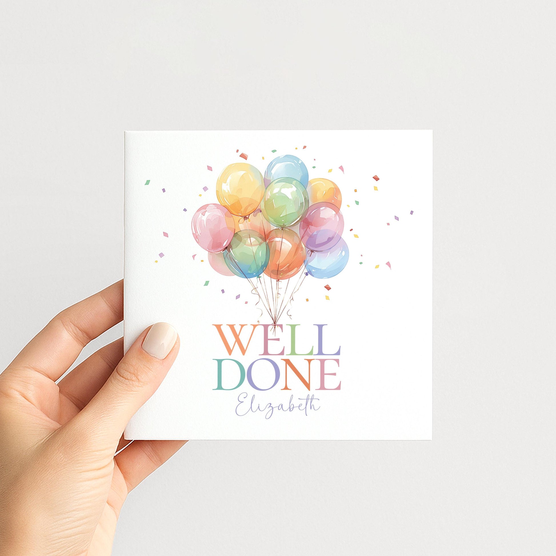 Well Done Card - Personalised Greeting Card With Colourful Balloon & Joyful Lettering