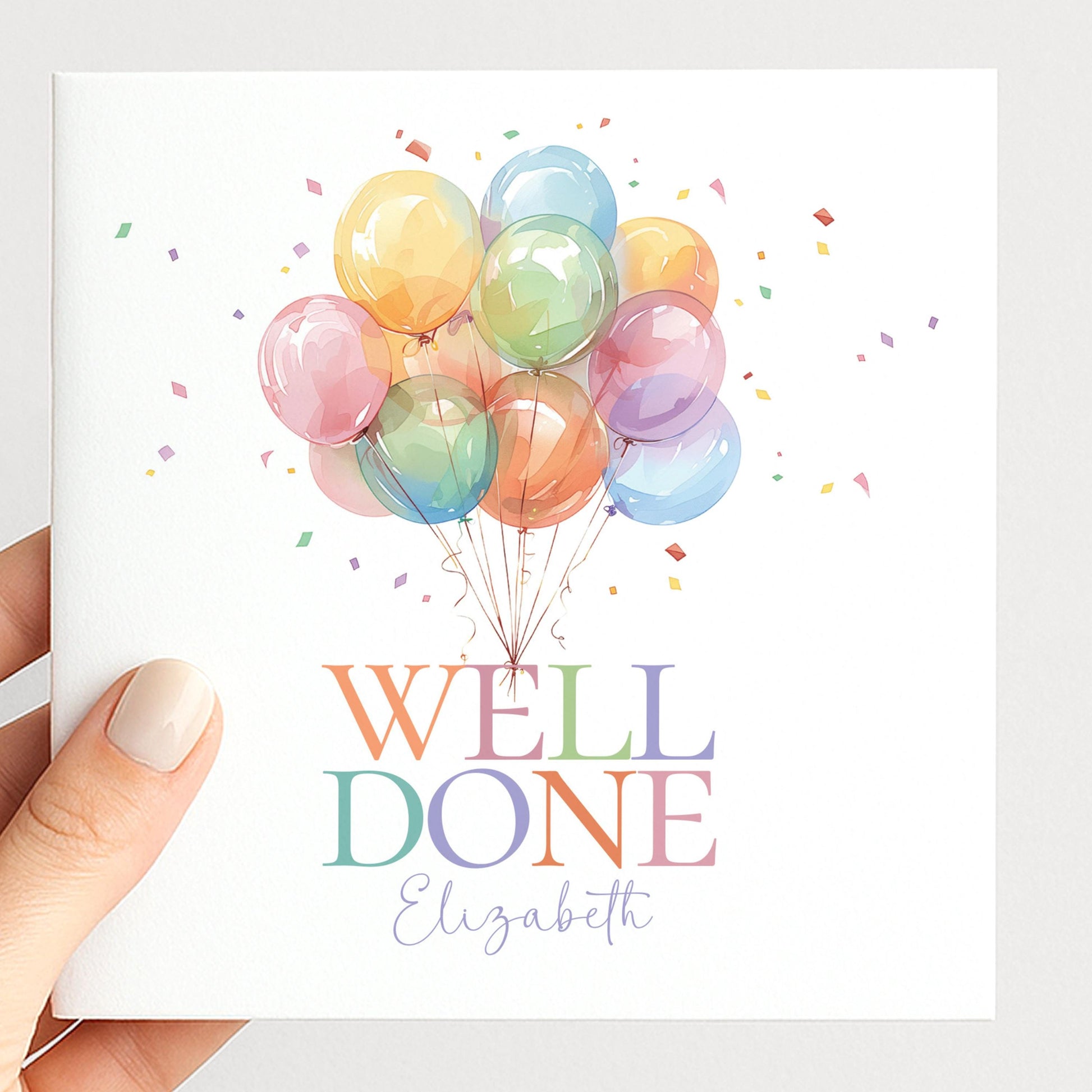 Well Done Card - Personalised Greeting Card With Colourful Balloon & Joyful Lettering