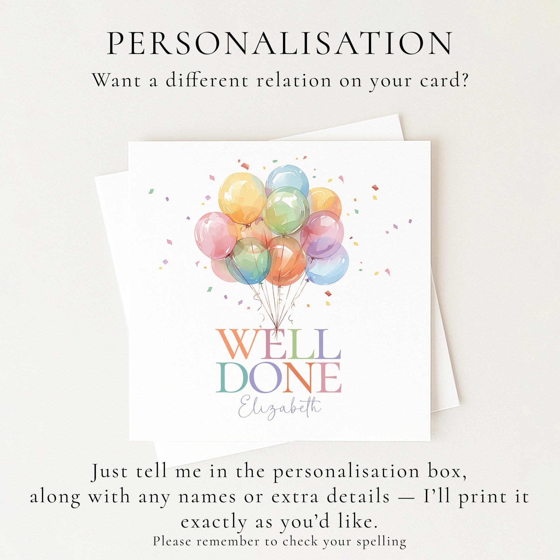 Well Done Card - Personalised Greeting Card With Colourful Balloon & Joyful Lettering