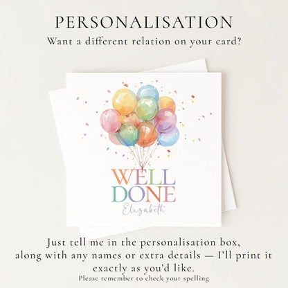 Well Done Card - Personalised Greeting Card With Colourful Balloon & Joyful Lettering