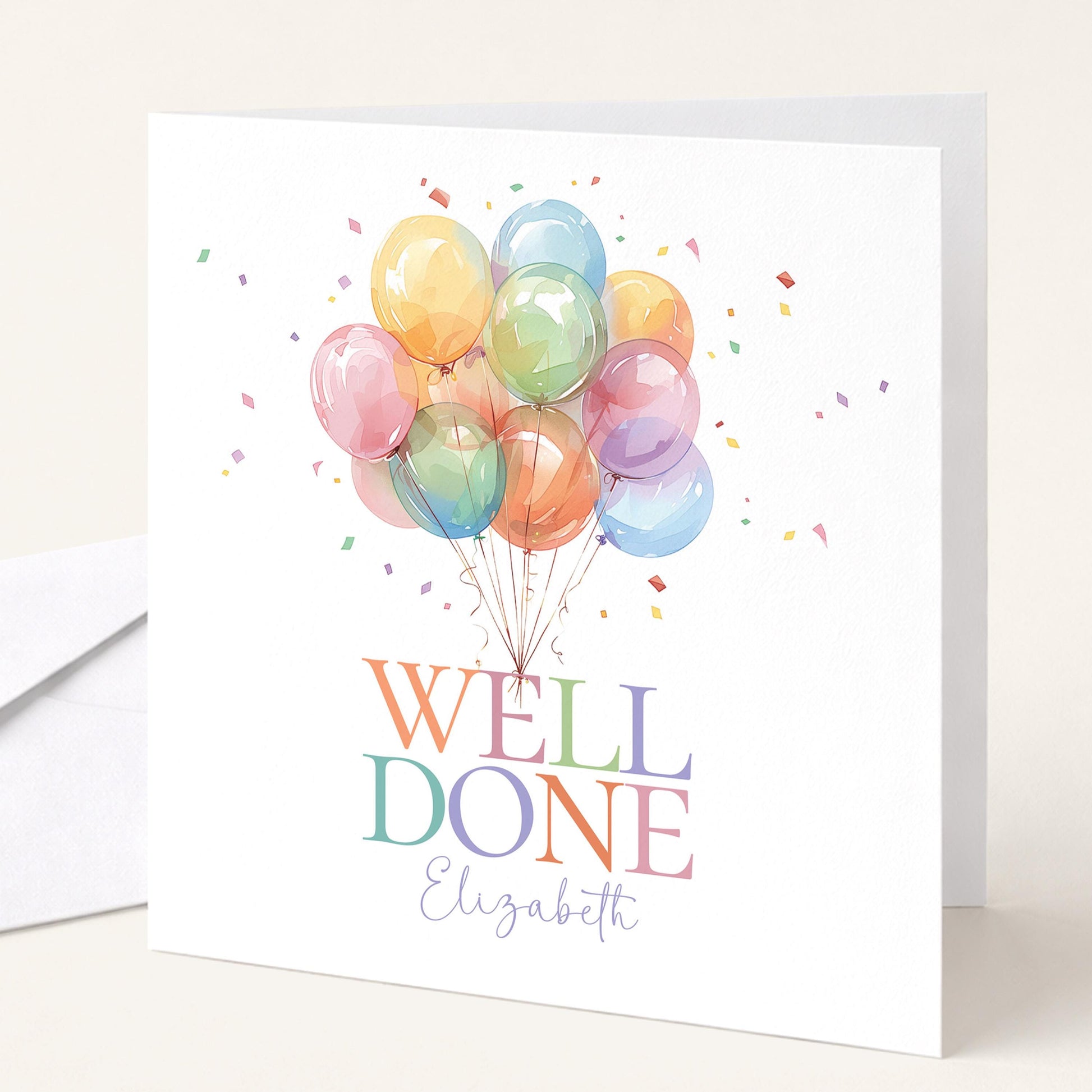 Well Done Card - Personalised Greeting Card With Colourful Balloon & Joyful Lettering