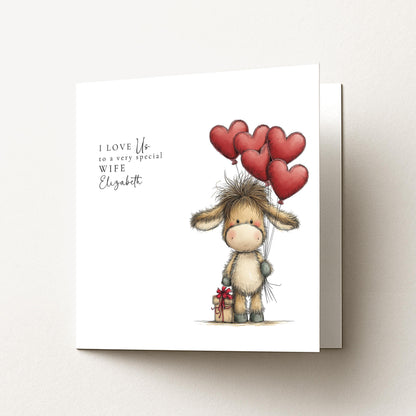 Wife Anniversary Card - Personalised Romantic Keepsake With Heart Balloons