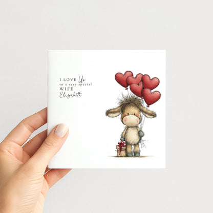 Wife Anniversary Card - Personalised Romantic Keepsake With Heart Balloons