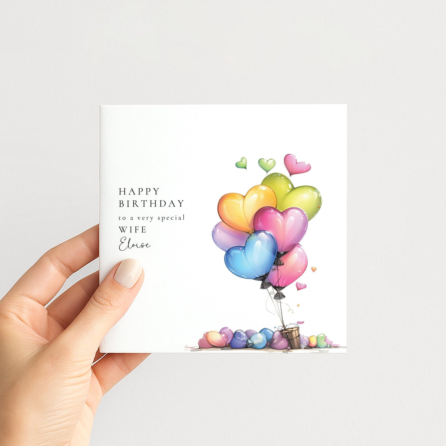 Wife Birthday Card – Personalised Romantic Heart Balloon Greeting Keepsake