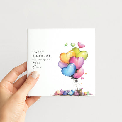 Wife Birthday Card – Personalised Romantic Heart Balloon Greeting Keepsake