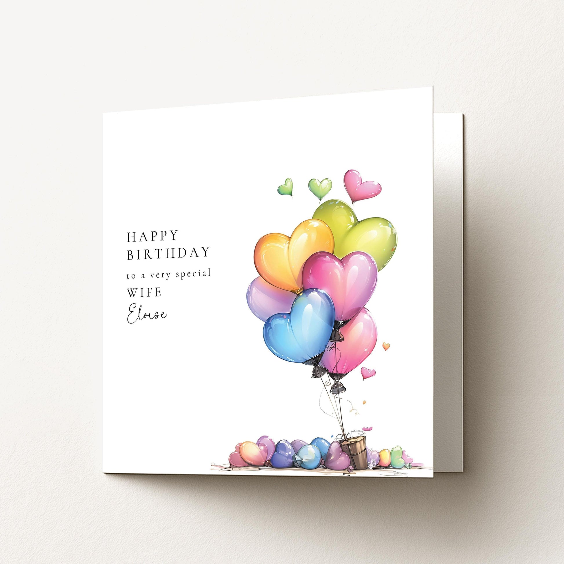 Wife Birthday Card – Personalised Romantic Heart Balloon Greeting Keepsake