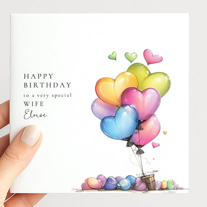 Wife Birthday Card – Personalised Romantic Heart Balloon Greeting Keepsake