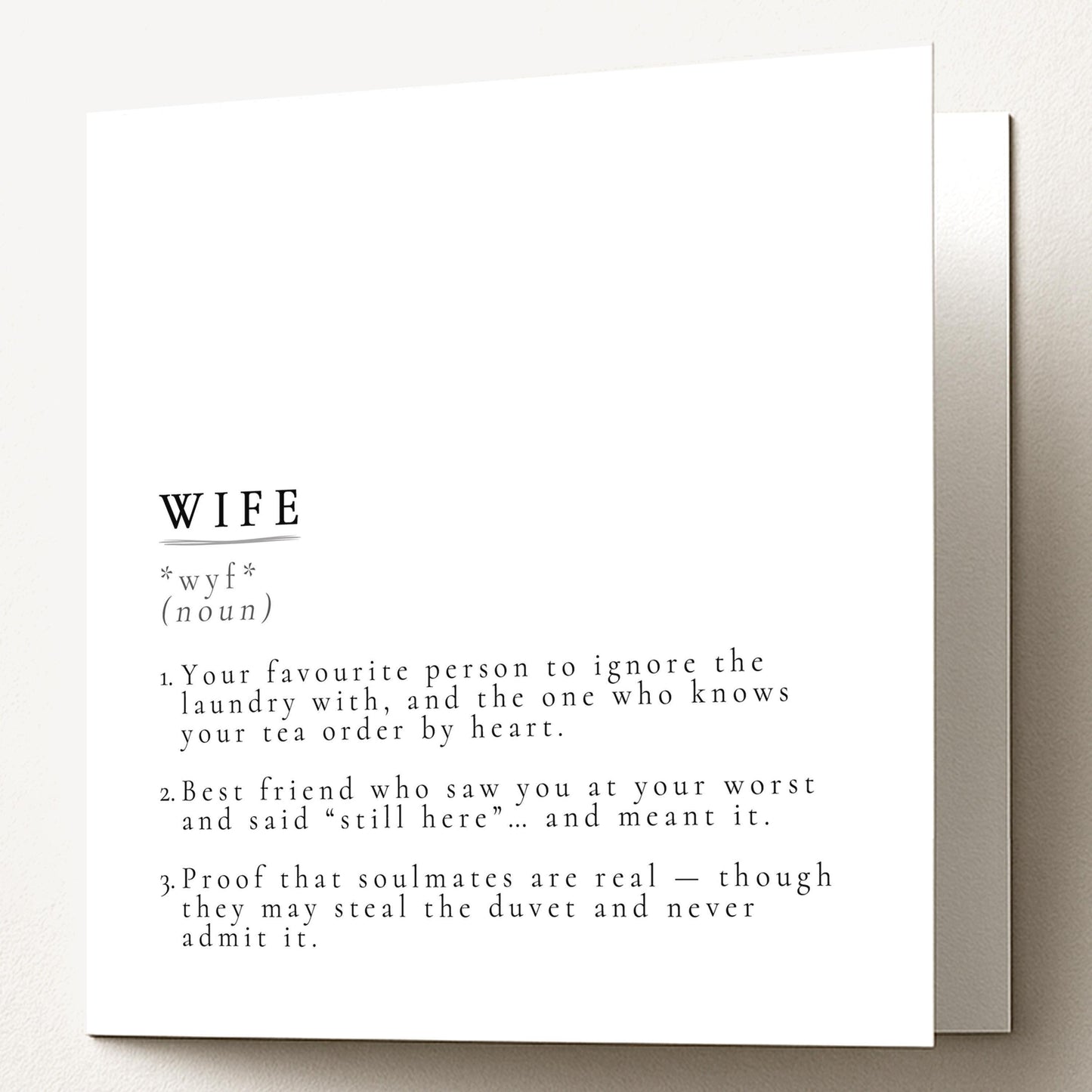 Wife Definition Card – Minimalist Greeting Card With Soft Matte Finish