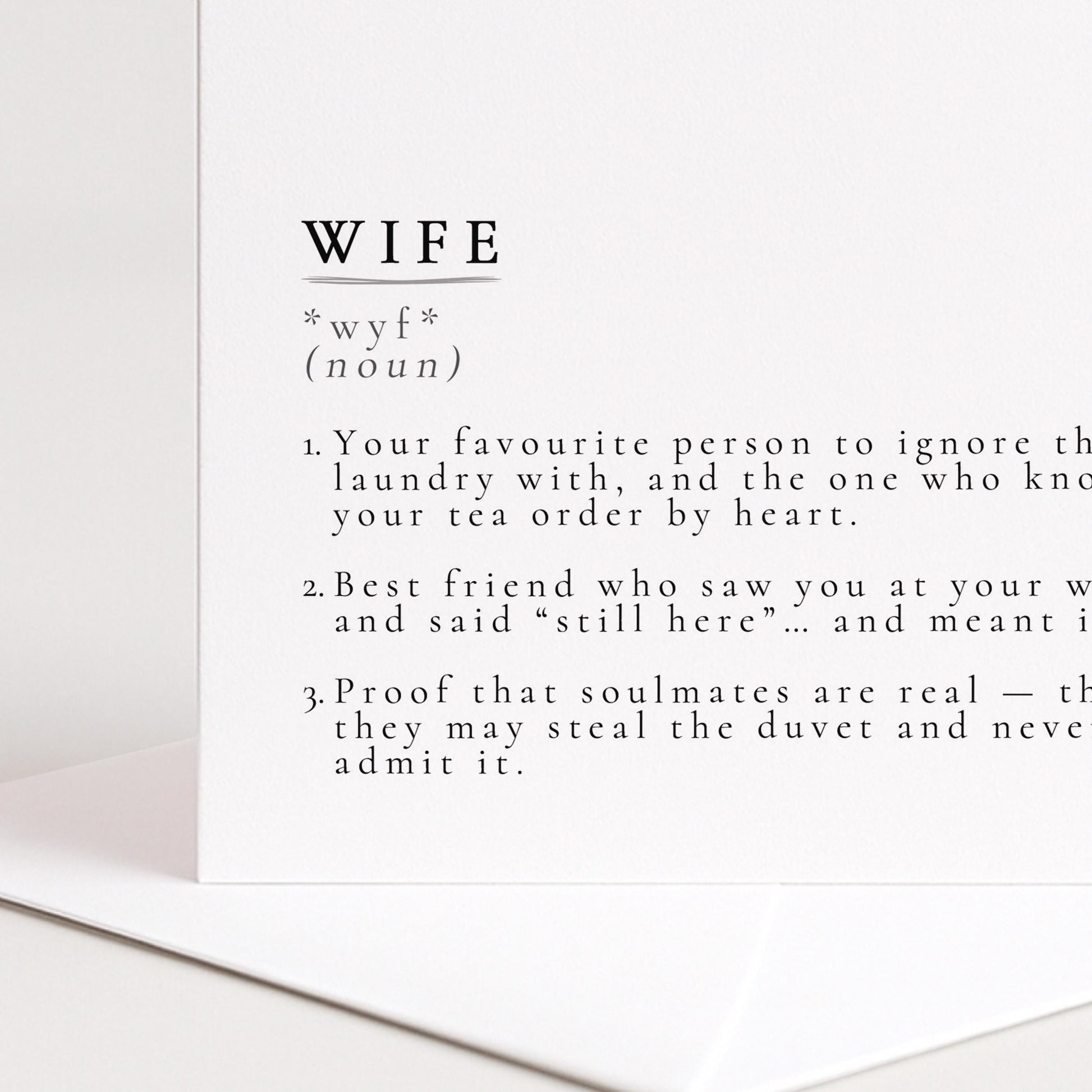 Wife Definition Card – Minimalist Greeting Card With Soft Matte Finish