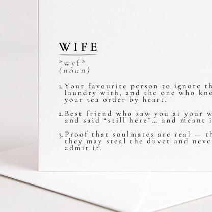 Wife Definition Card – Minimalist Greeting Card With Soft Matte Finish