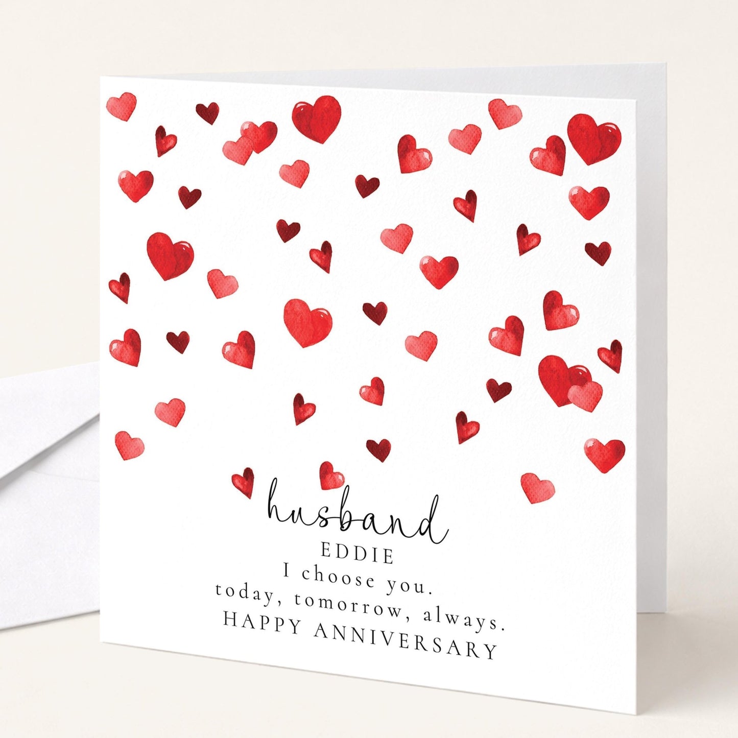 Anniversary Card Husband – Personalised Watercolour Heart Romantic Keepsake