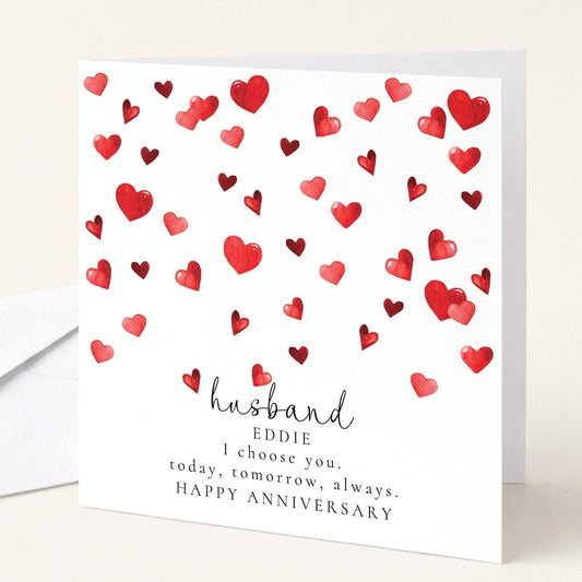 Anniversary Card Husband – Personalised Watercolour Heart Romantic Keepsake