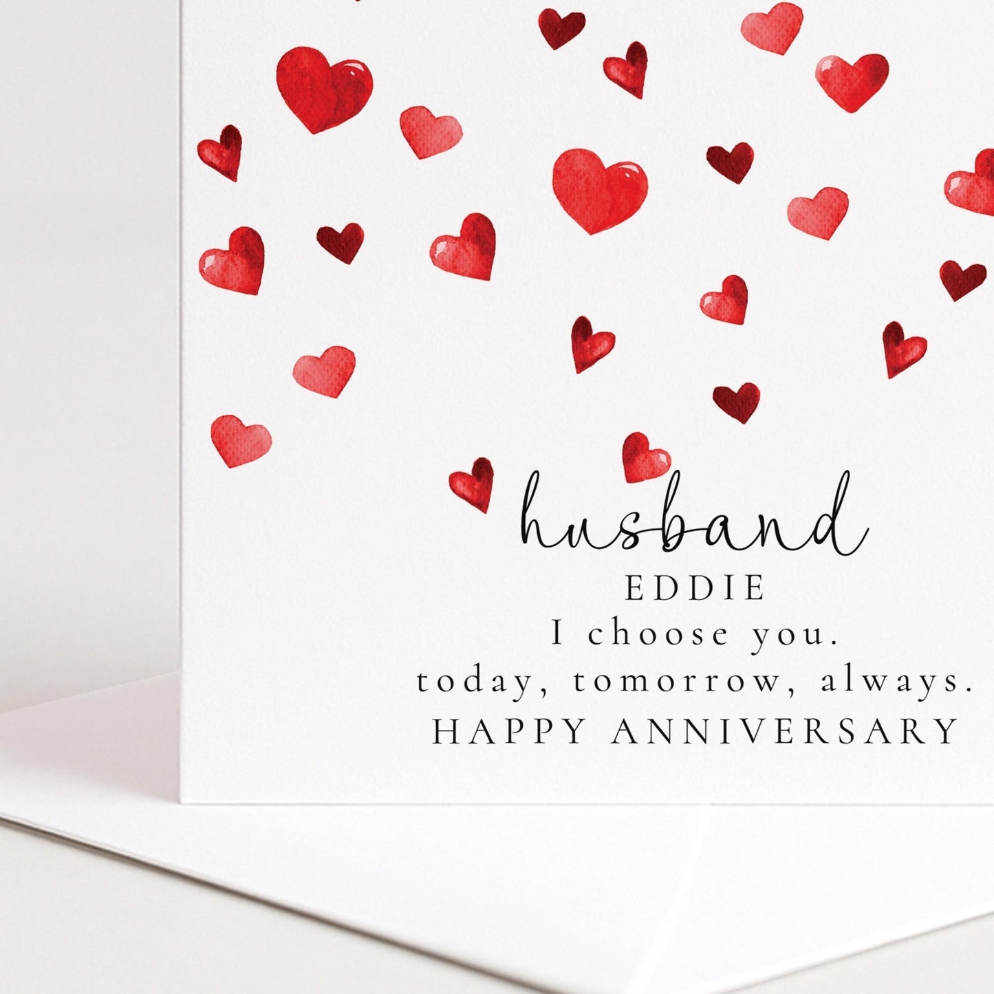 Anniversary Card Husband – Personalised Watercolour Heart Romantic Keepsake